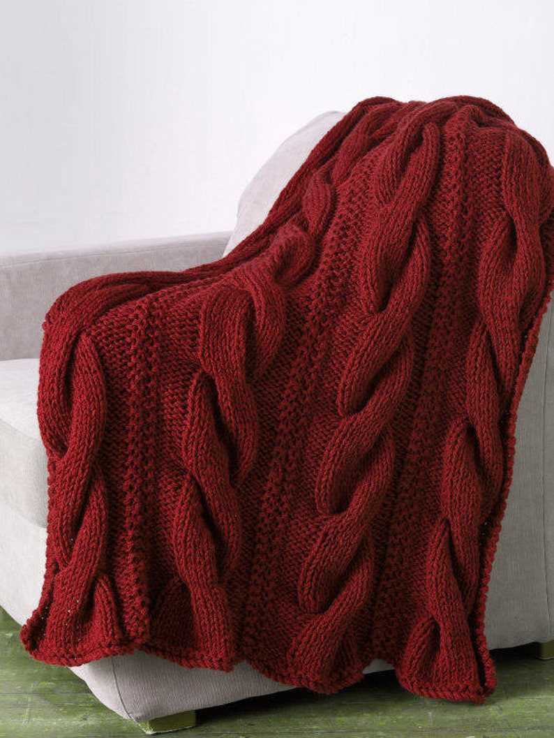 Chunky cable knit throw blanket pattern