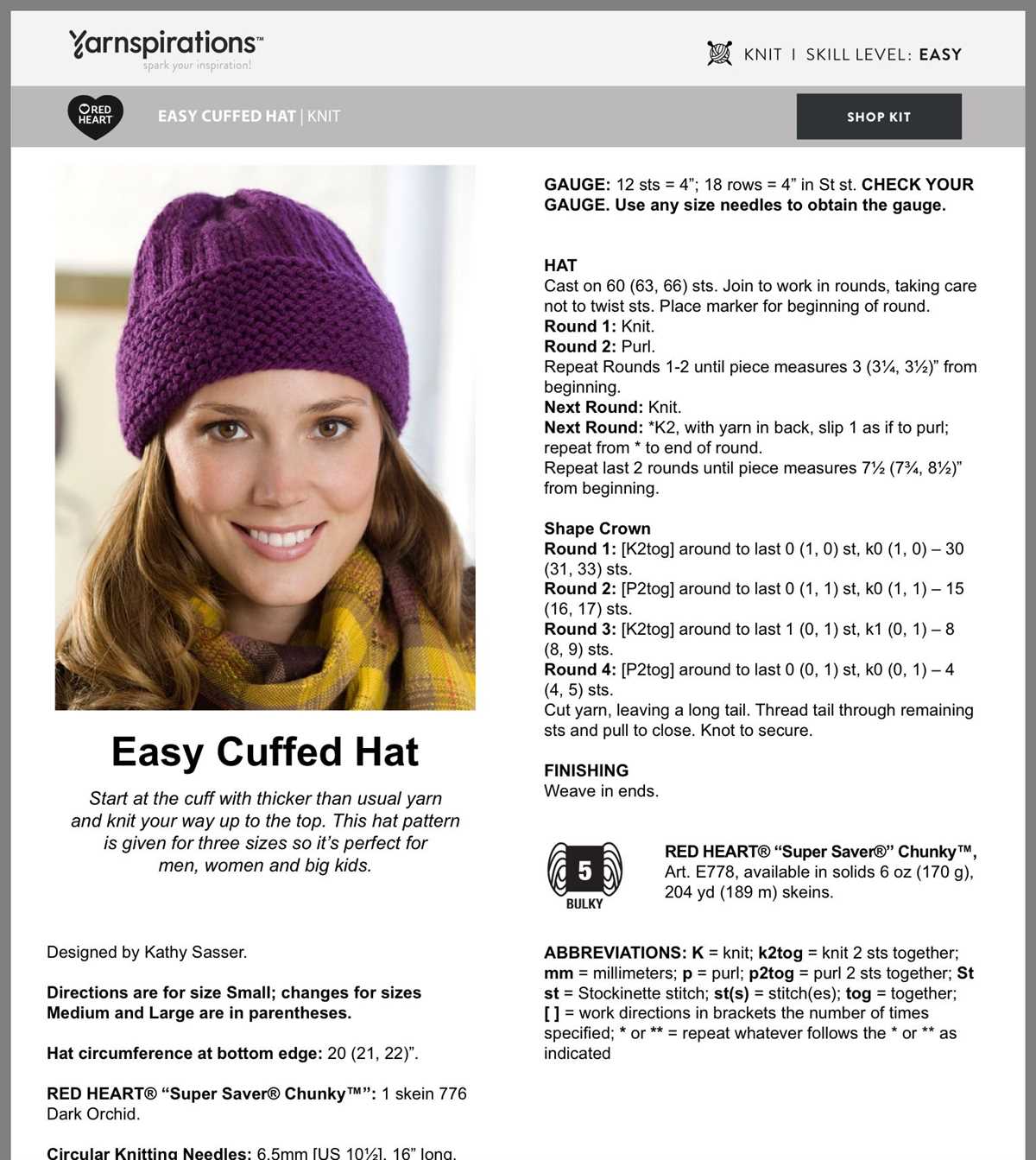 Cuffed beanie knitting pattern
