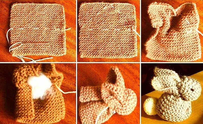 Knitted bunny pattern from a square