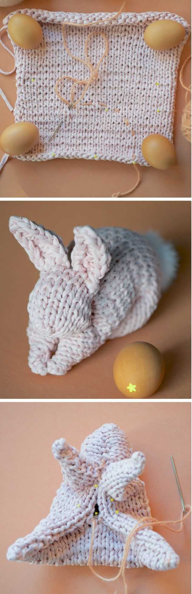 Knitted bunny pattern from a square