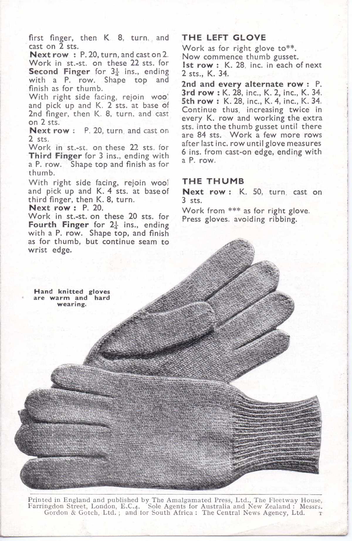 Knitting pattern for mens gloves