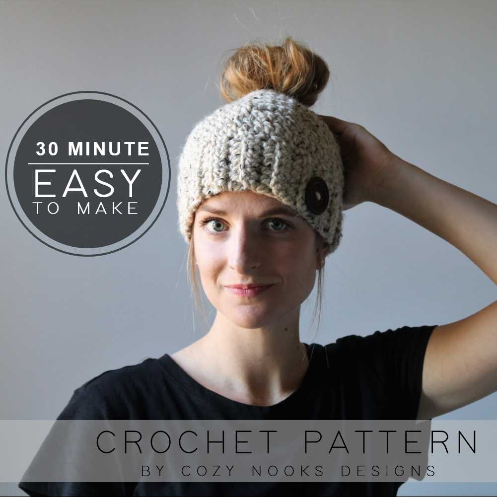 Messy bun hat pattern knit