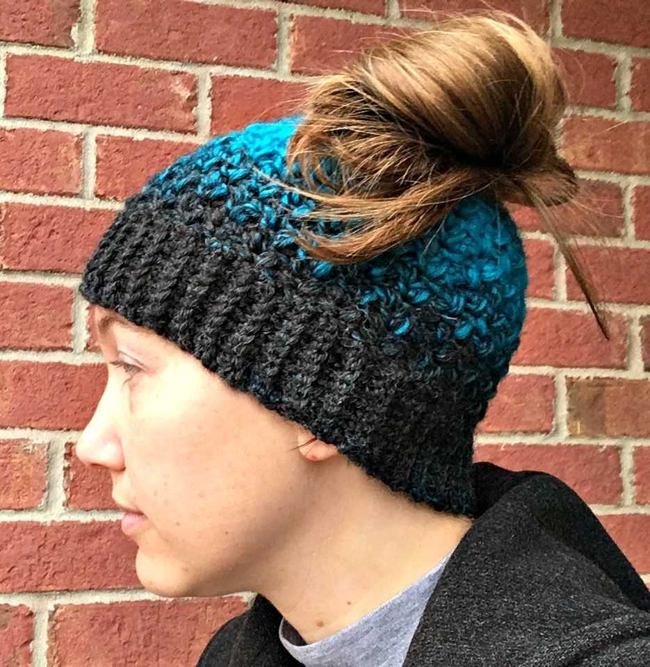 Messy bun beanie knit pattern free
