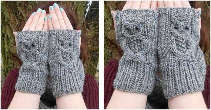 Owl fingerless gloves knitting pattern free