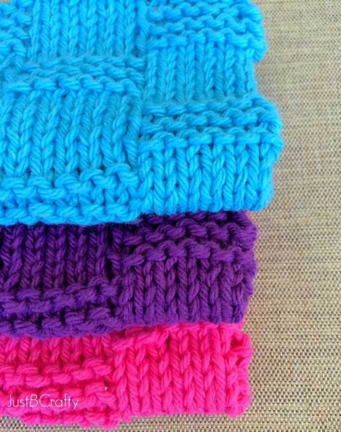 Basket weave knitted dishcloth pattern
