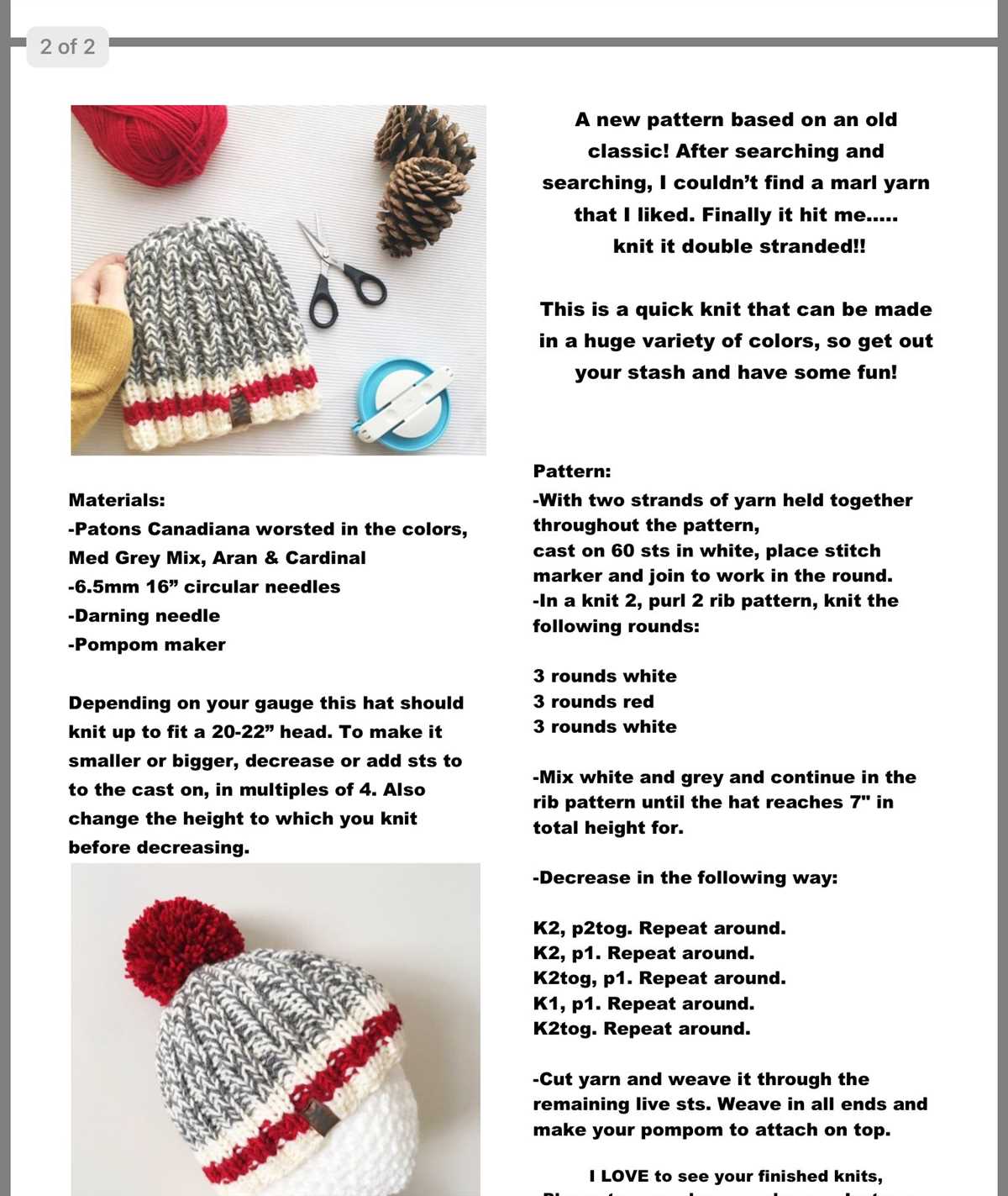 Beginner knit beanie pattern