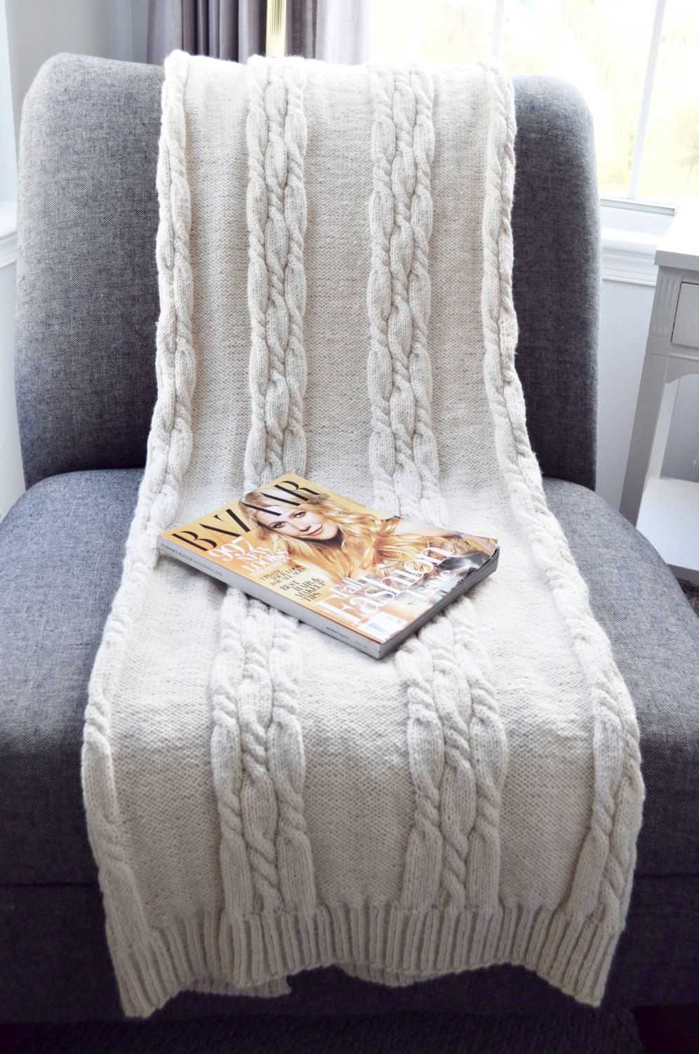 Chunky cable knit throw blanket pattern
