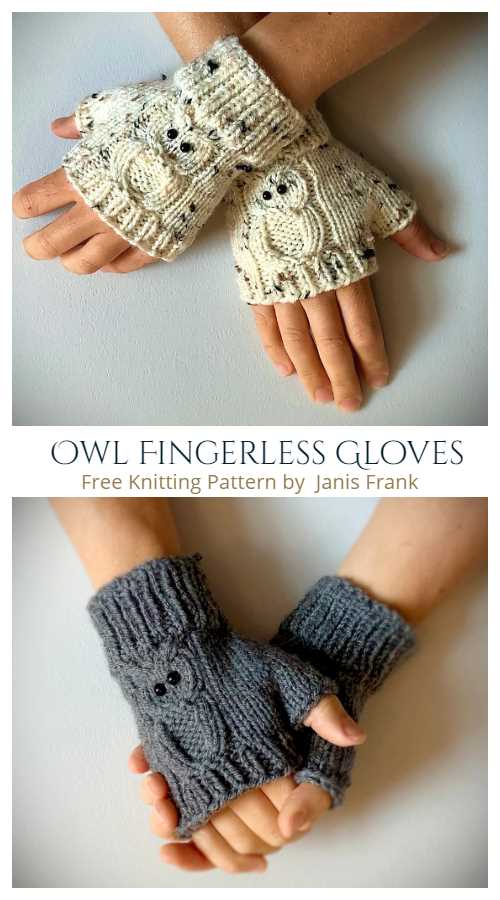 Owl fingerless gloves knitting pattern free