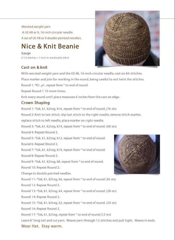Knit hat pattern size 3 needles