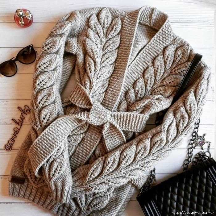 Feather and fan cardigan knitting pattern