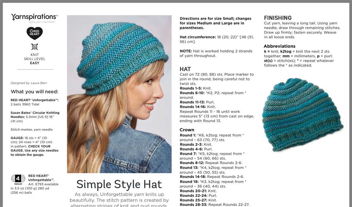 Caron knit hat pattern