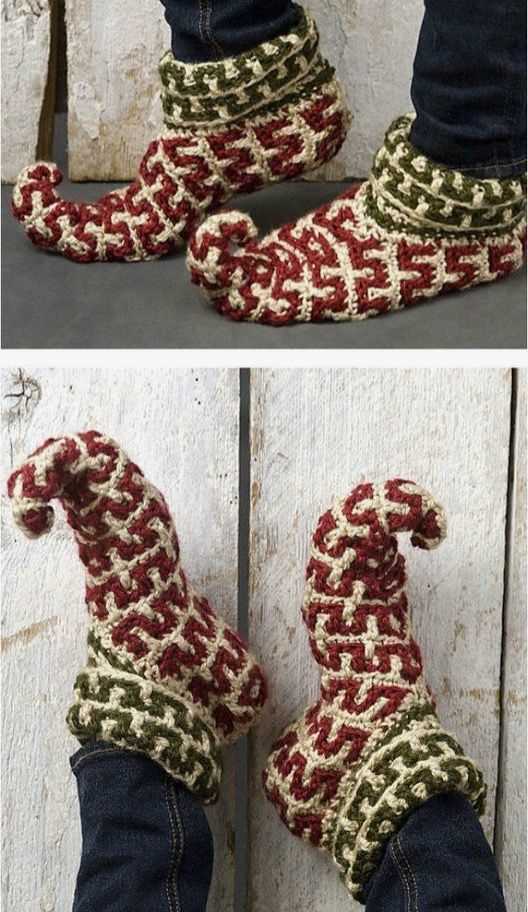 Knitted elf slippers free pattern