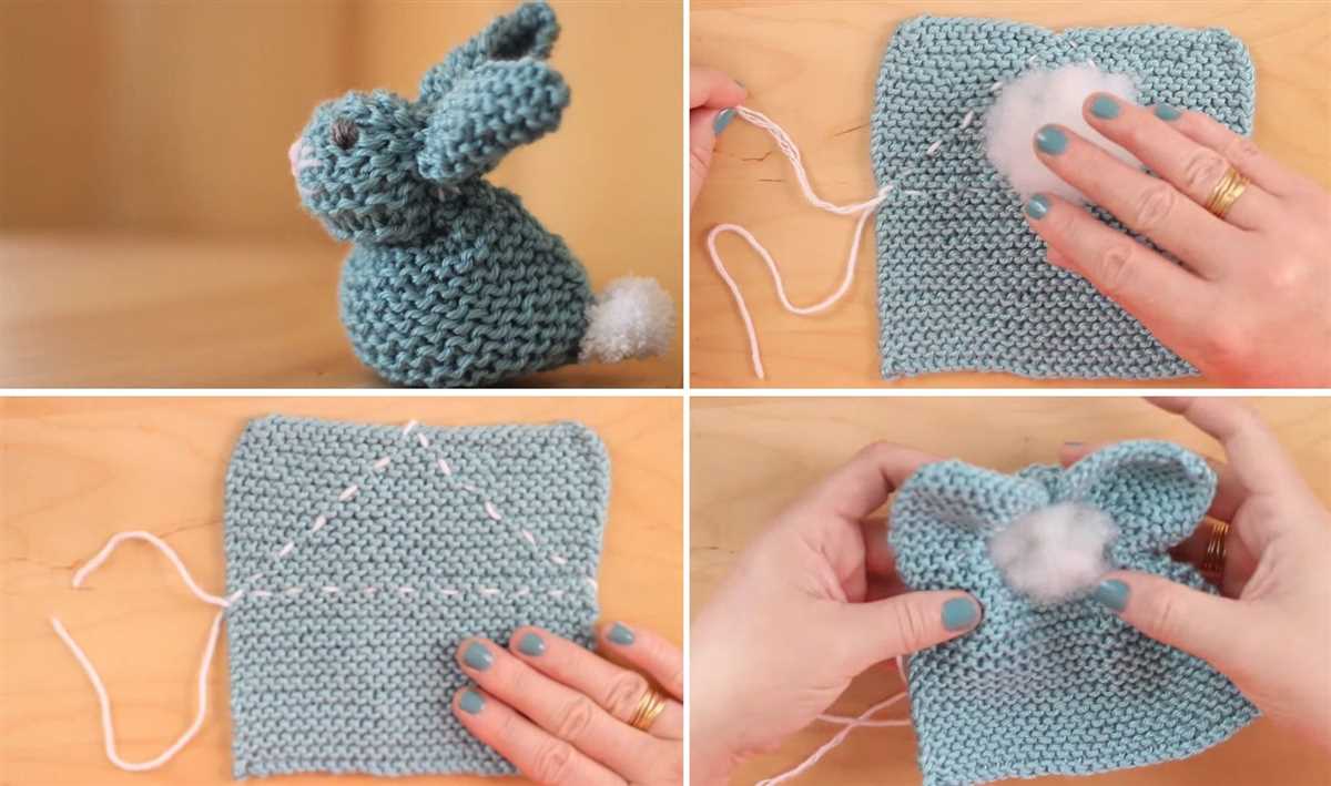 Knitted bunny pattern from a square