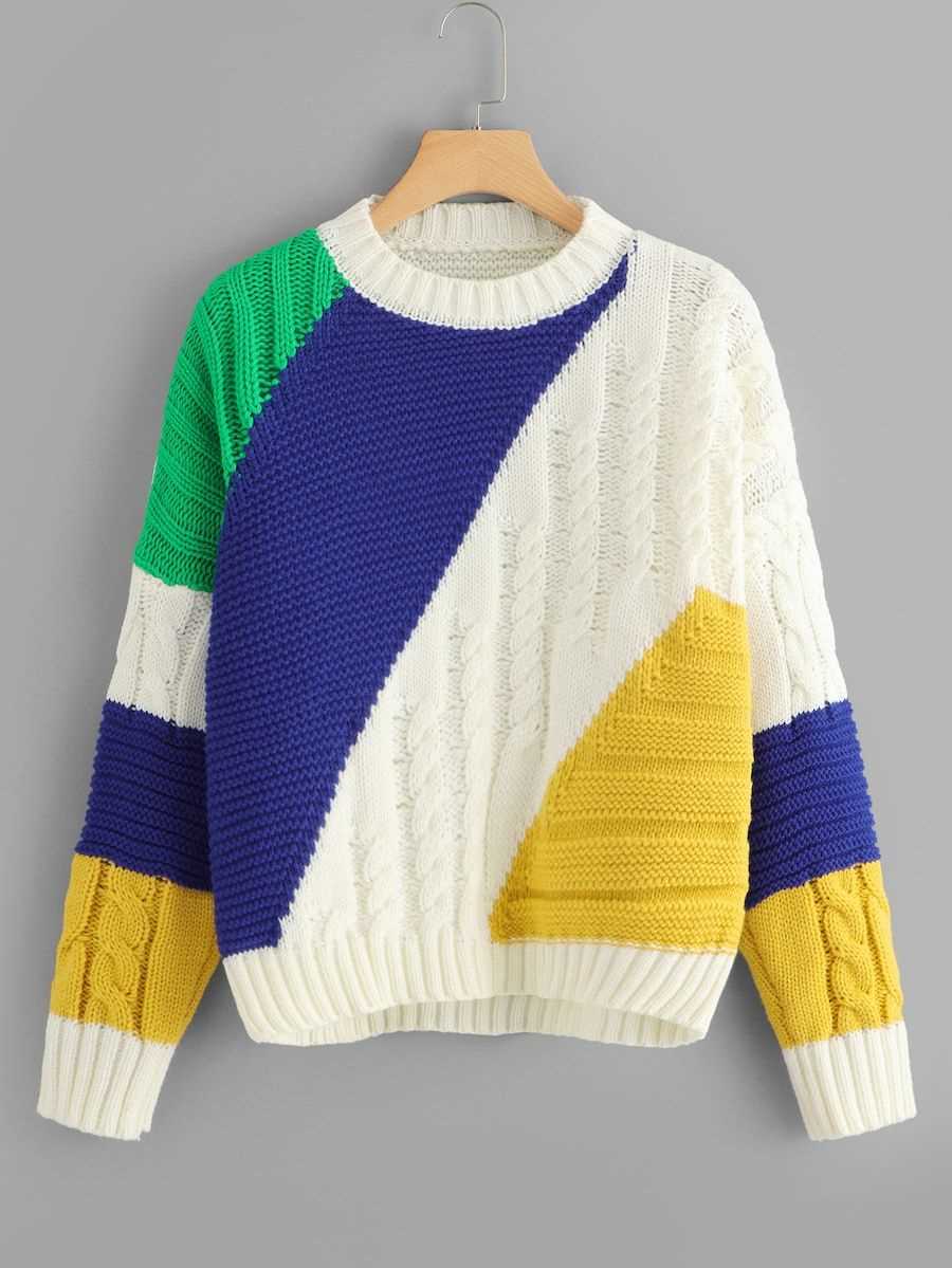 Color block knit sweater pattern