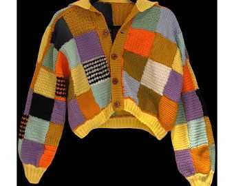 Knitted patchwork cardigan pattern free