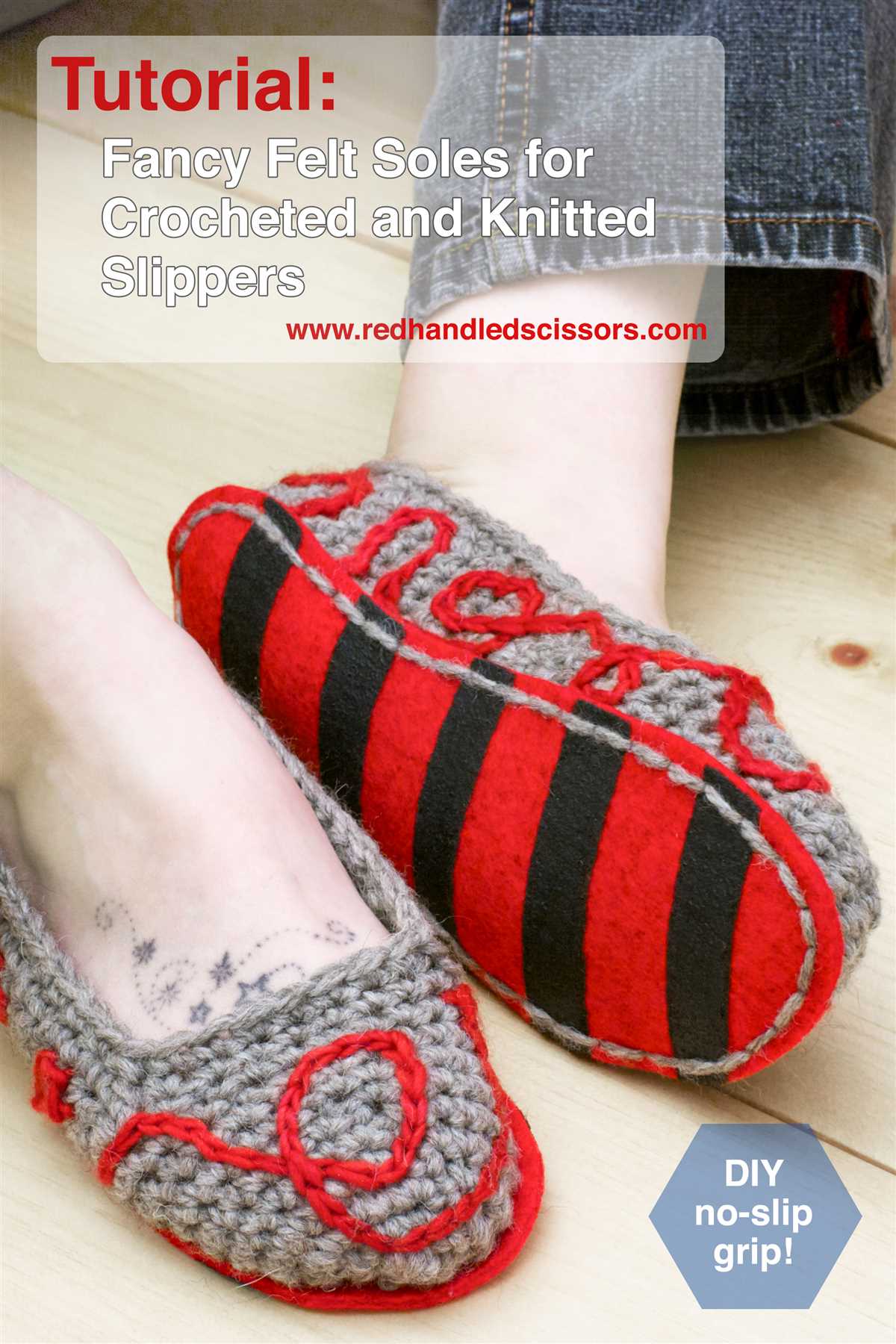 Knitted slippers with soles pattern