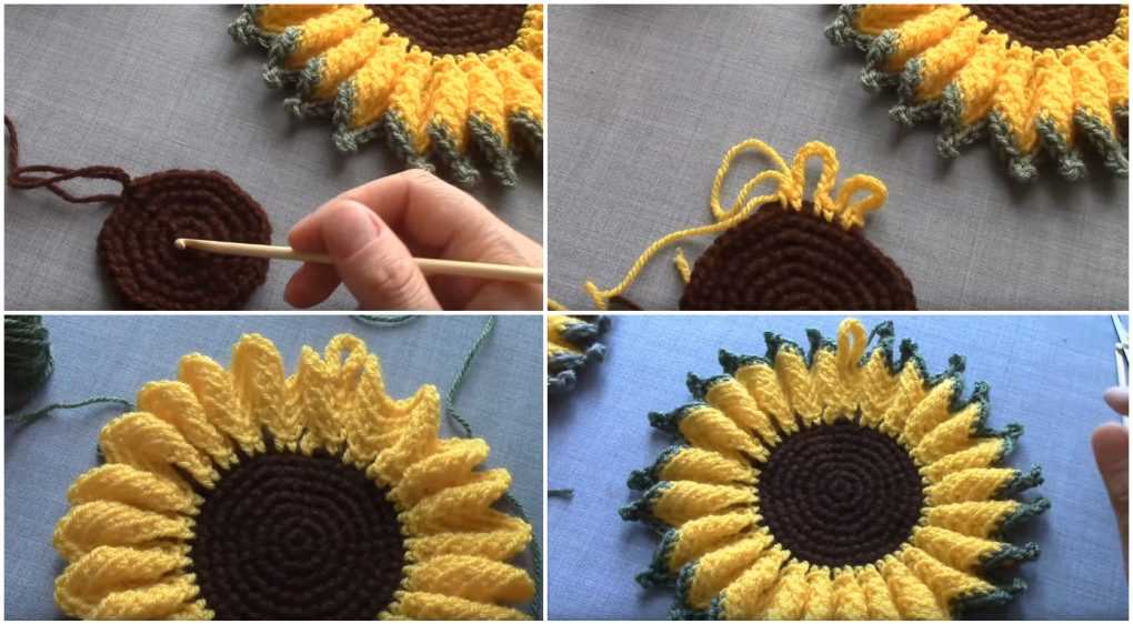 Knitted sunflower brooch pattern free