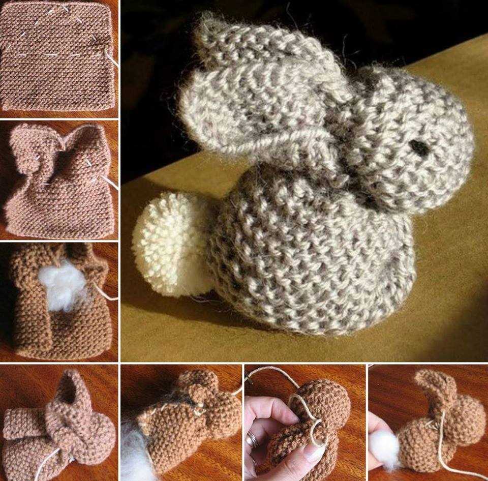 Knitted bunny pattern from a square