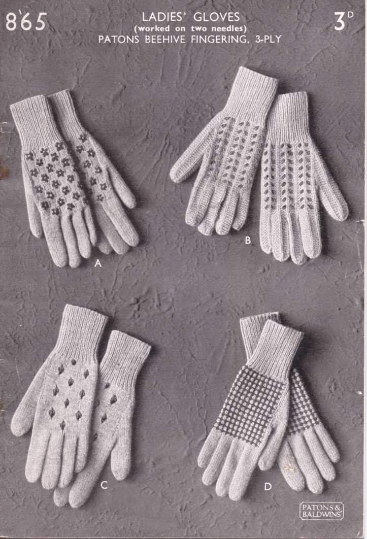 Knitting pattern for gloves using 2 needles