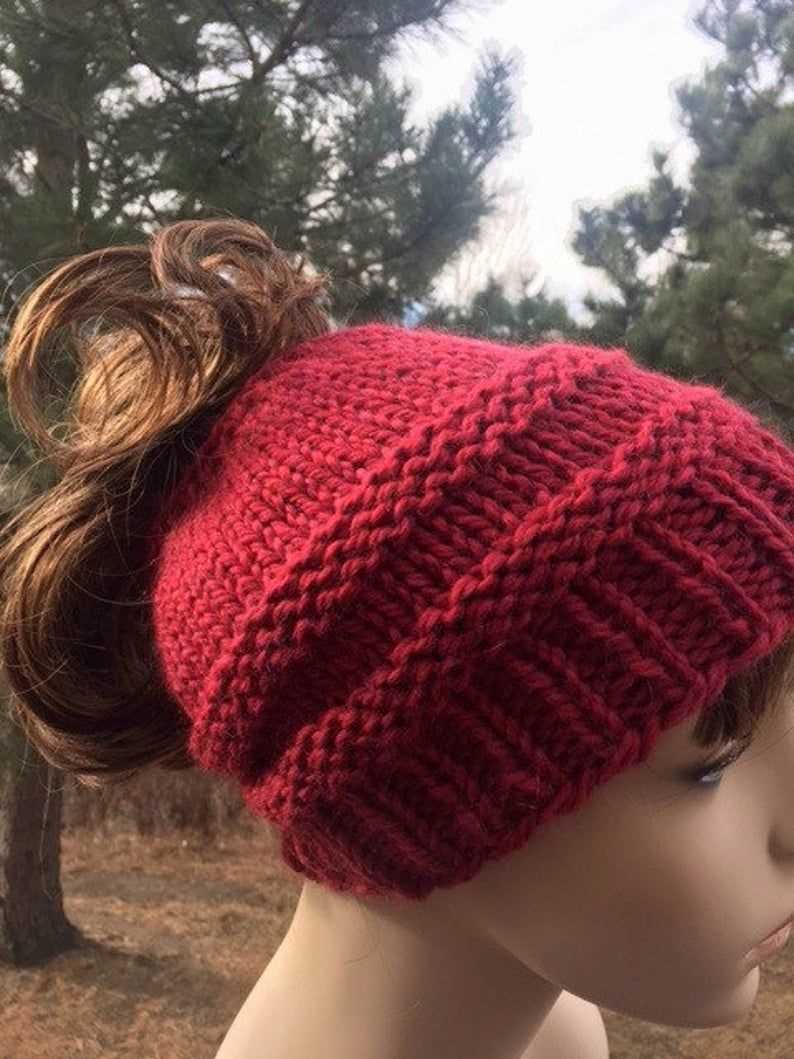 Knit a Cozy Messy Bun Hat Using Straight Needles Messy bun hat knitting pattern straight needles