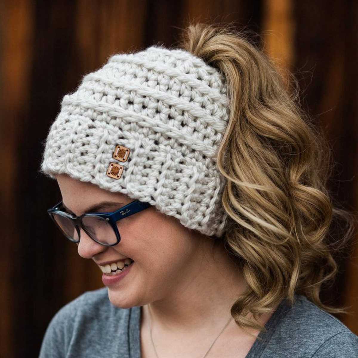 Messy bun hat pattern knit