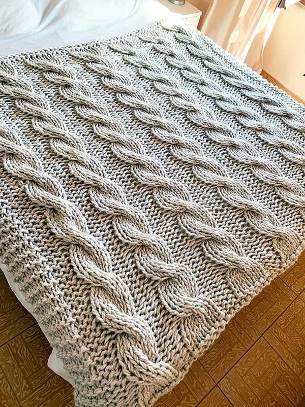 Chunky cable knit throw blanket pattern