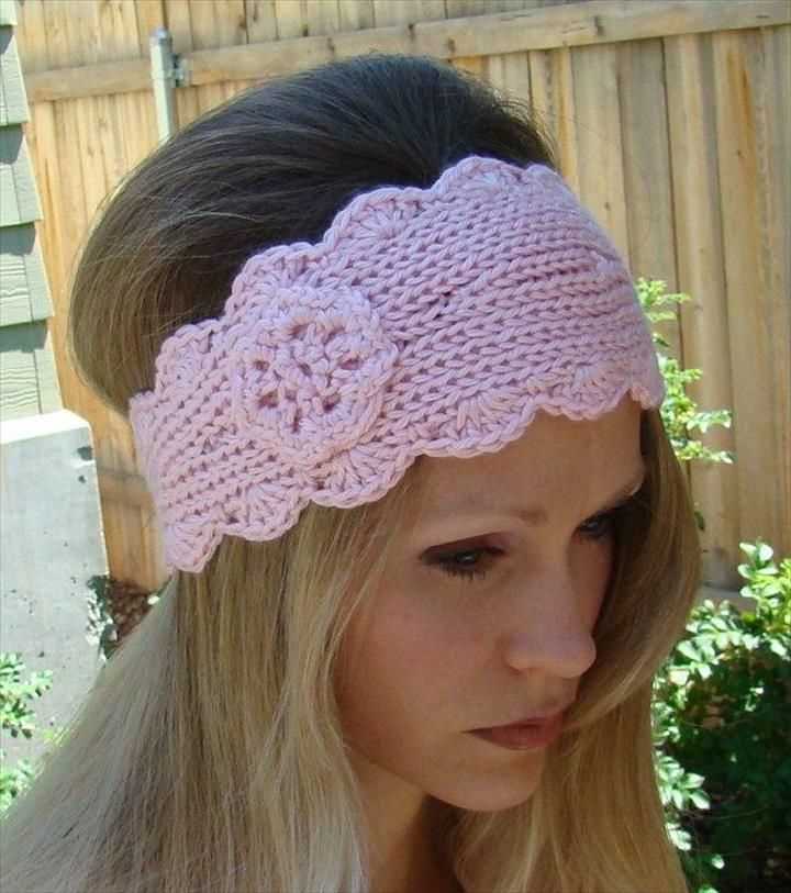 Free knit headband pattern with flower