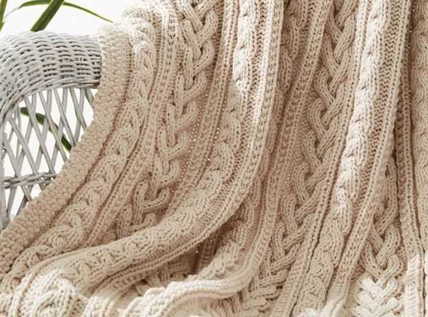 Chunky cable knit throw blanket pattern