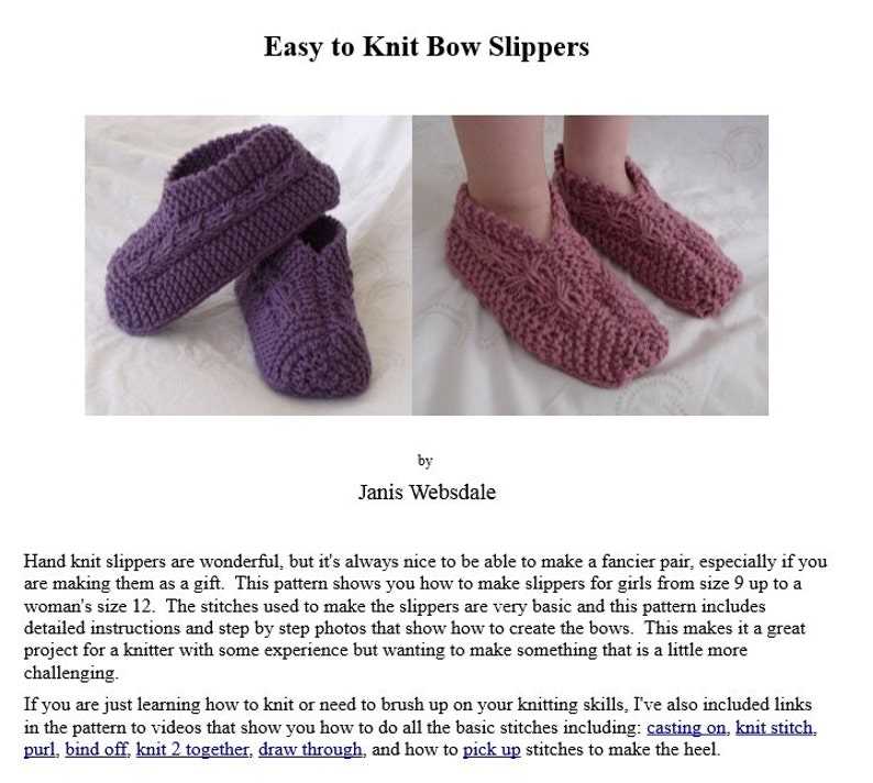 Hand knit slippers pattern