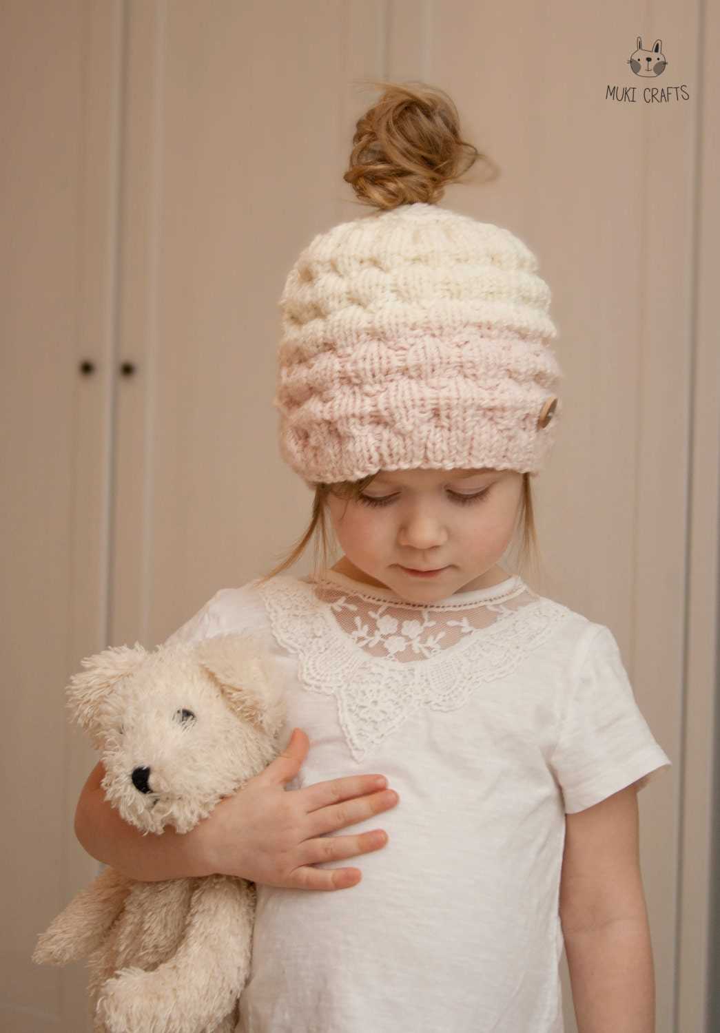 Messy bun hat pattern knit
