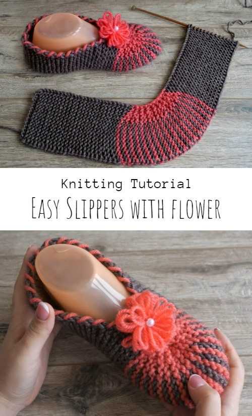 Free knitting pattern for easy slippers with cuffs