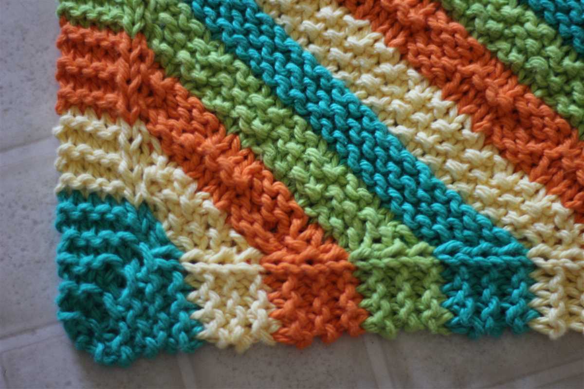 Pattern for knitted dishcloth on diagonal