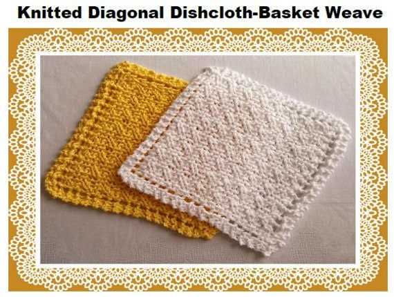 Pattern for knitted dishcloth on diagonal