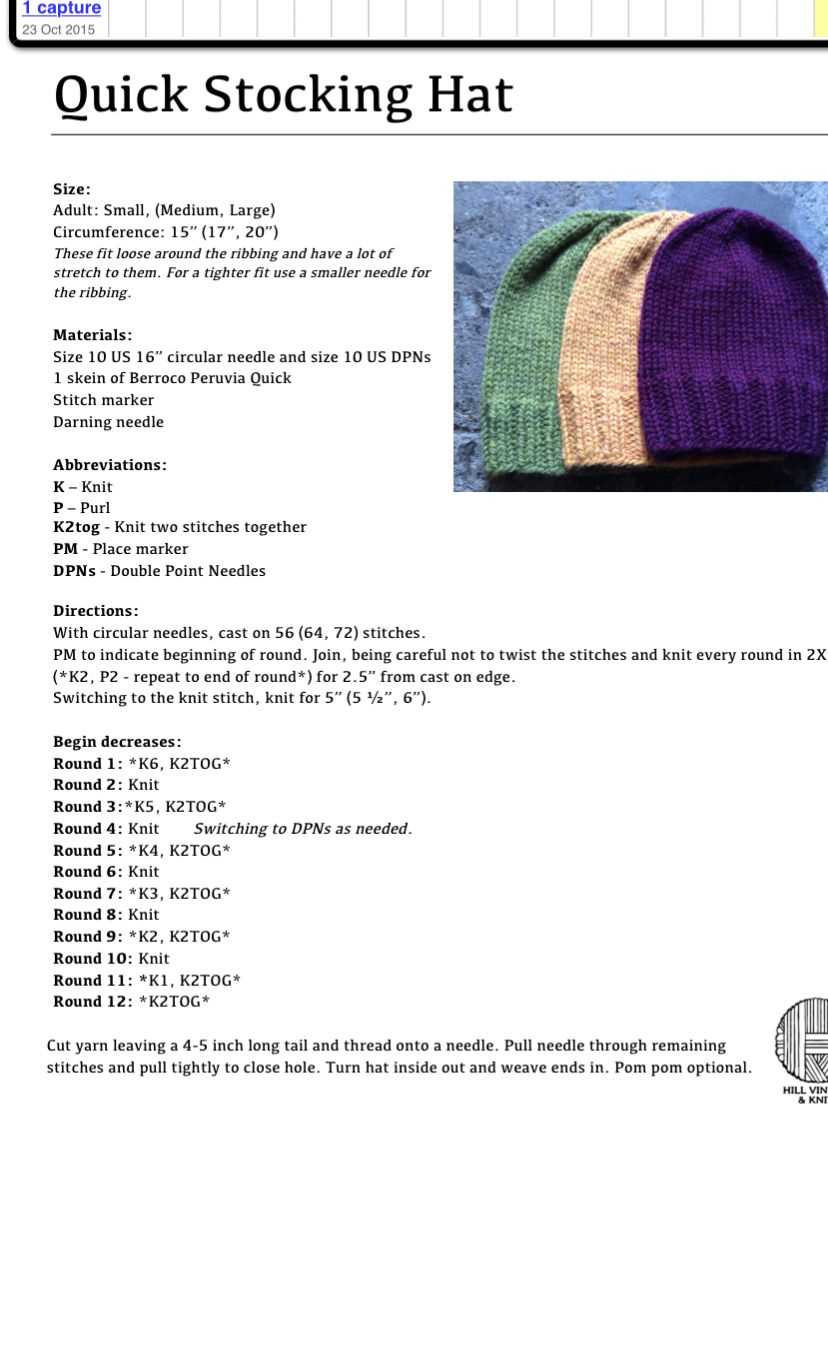 Pattern for knitted hat with circular needles