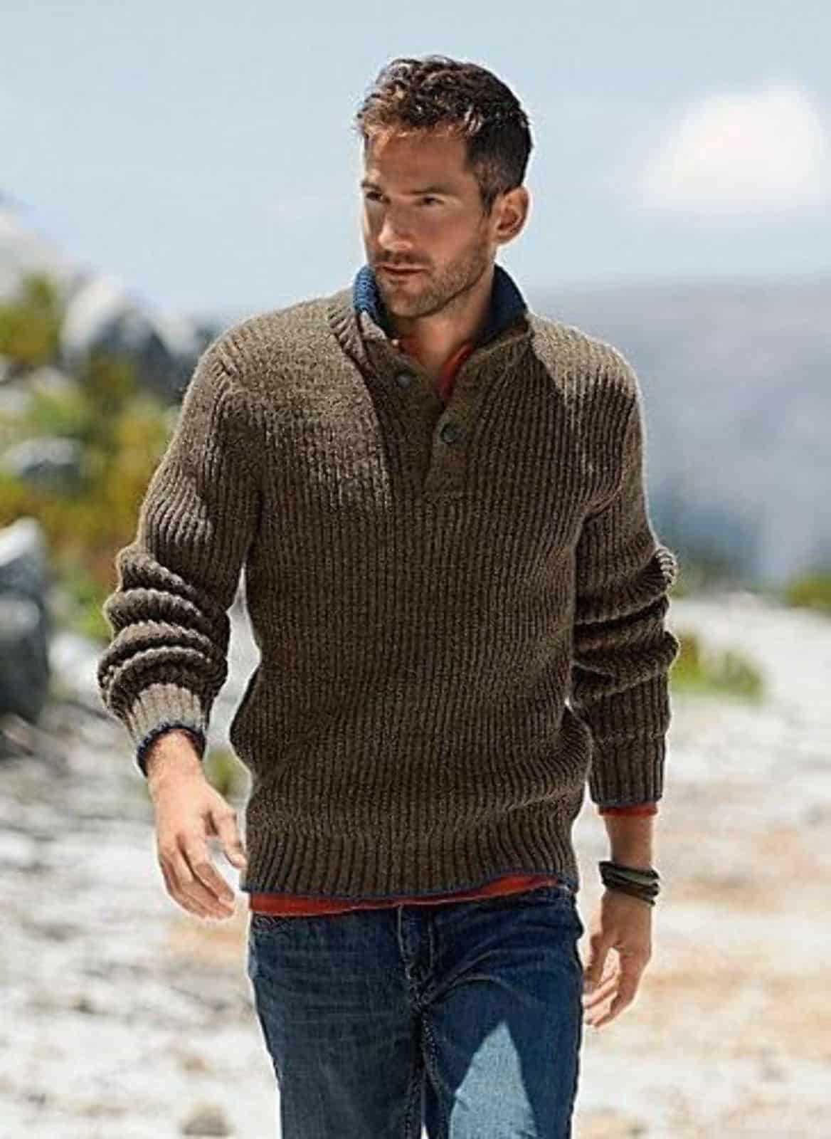 Polo neck sweater knitting pattern