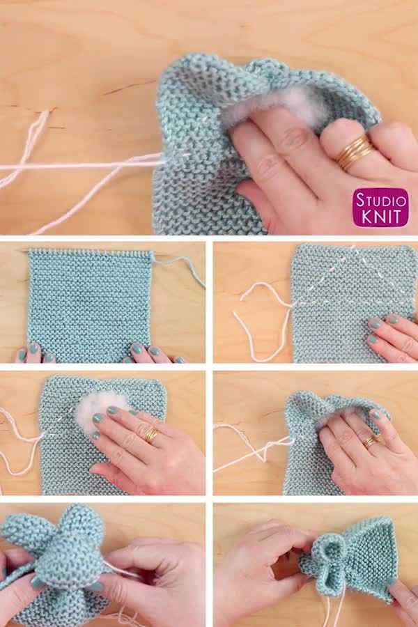 Knitted bunny pattern from a square