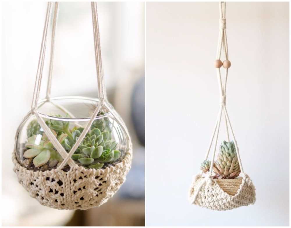 Knitted hanging plant holder pattern