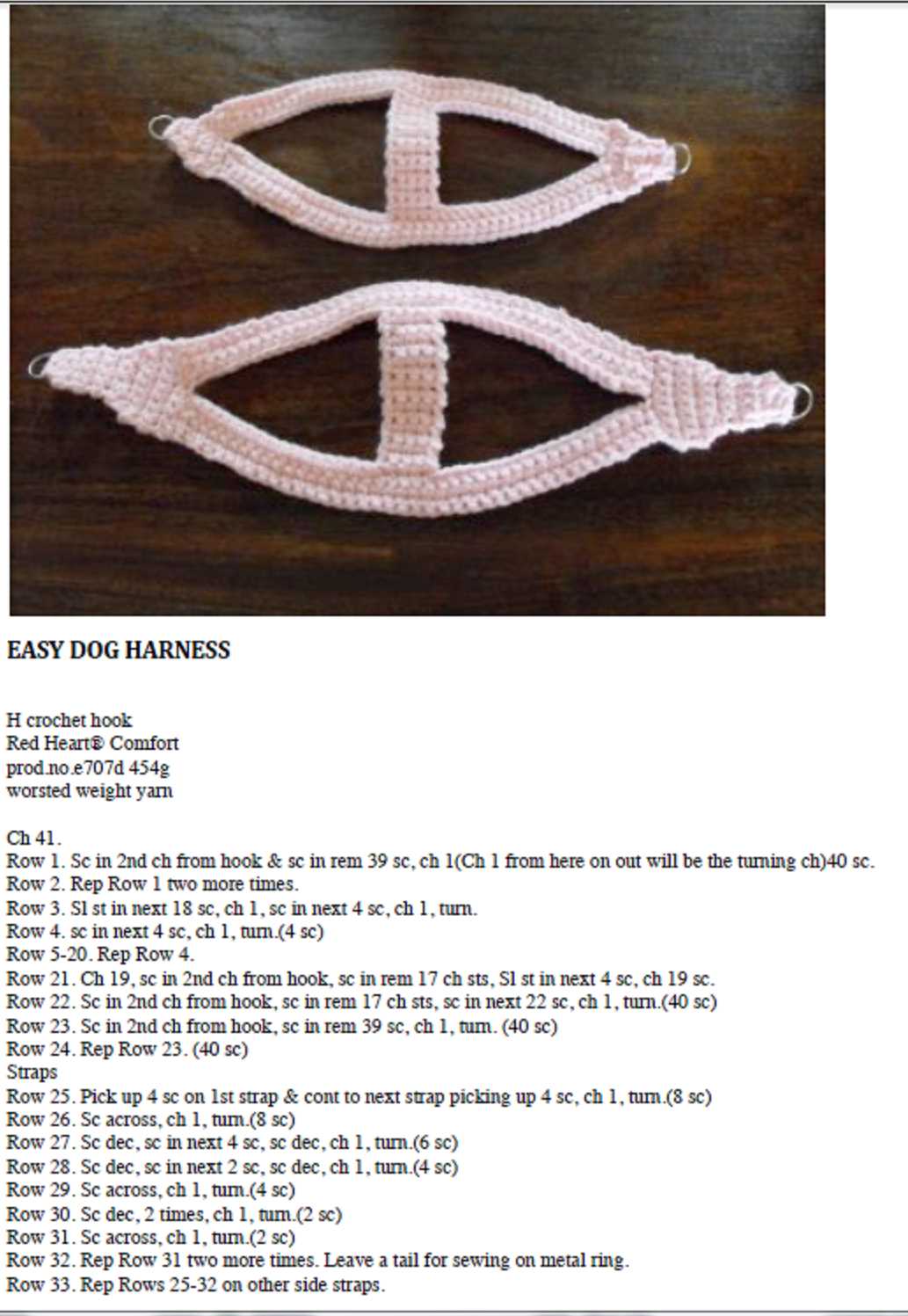 Knitted dog harness pattern