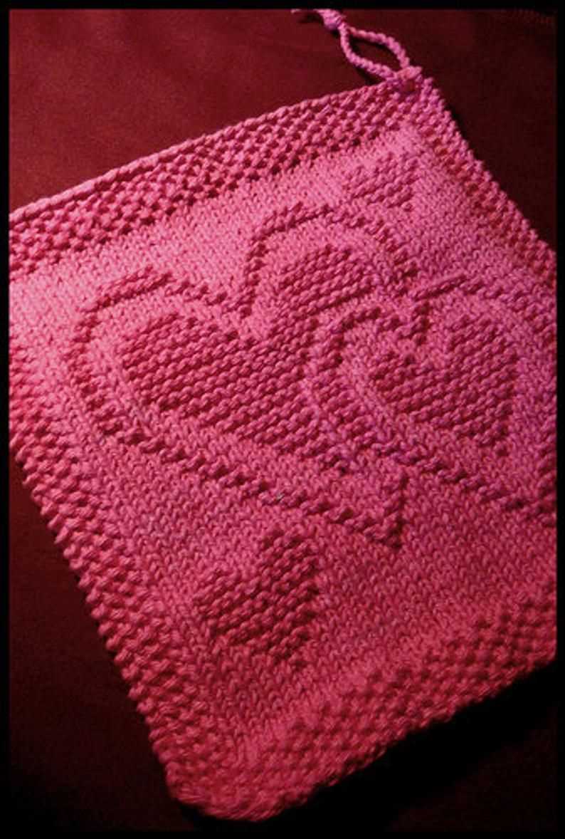 Knitted heart dishcloth pattern by emily