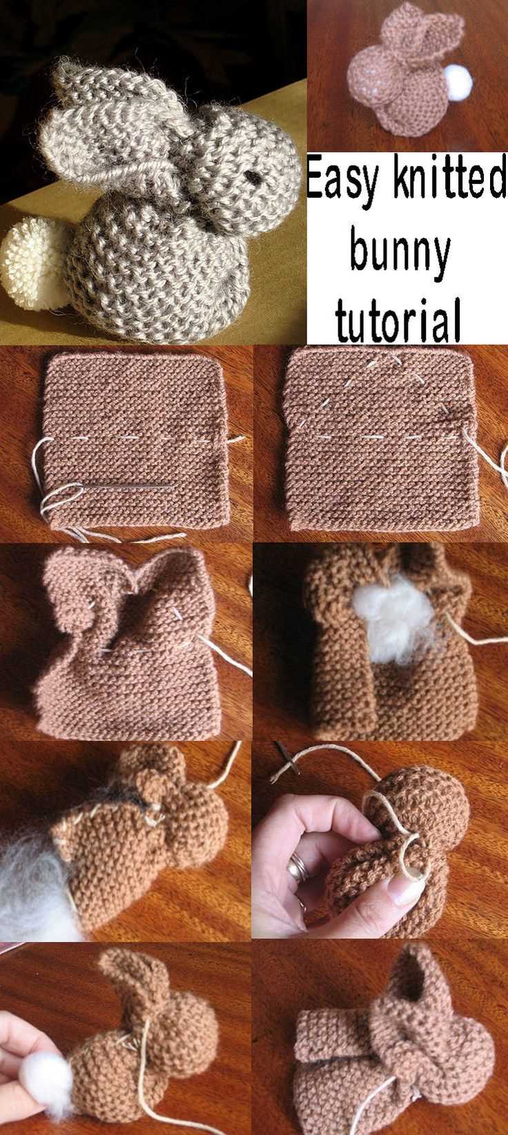 Knitted bunny pattern from a square