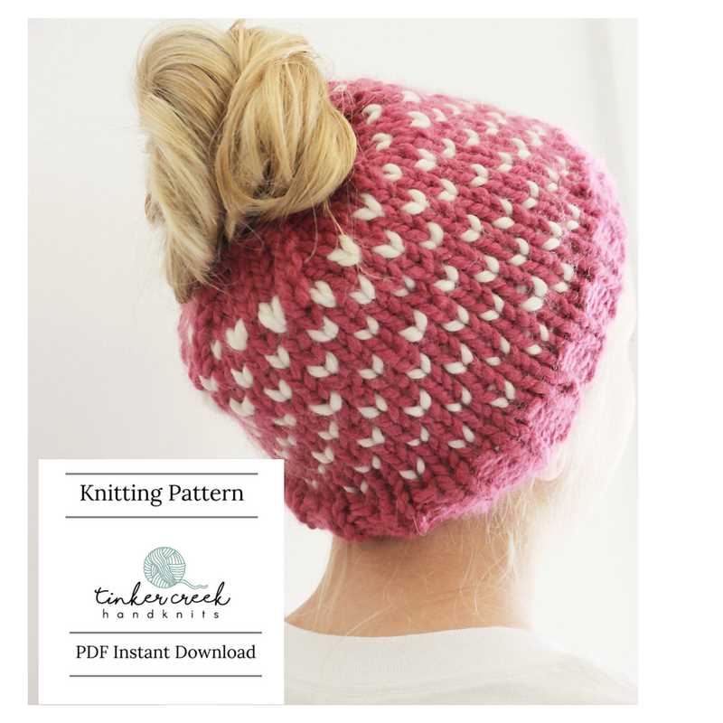 Messy bun hat knitting pattern straight needles