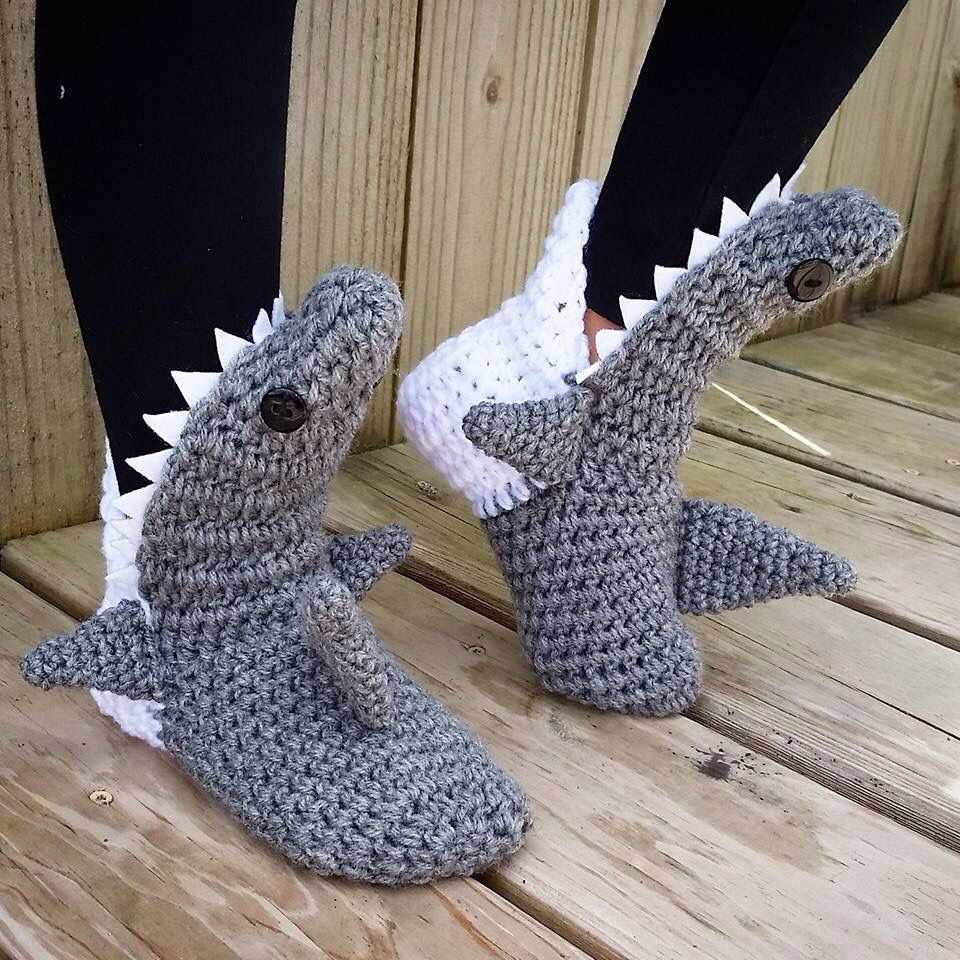 Knitted shark slippers free pattern