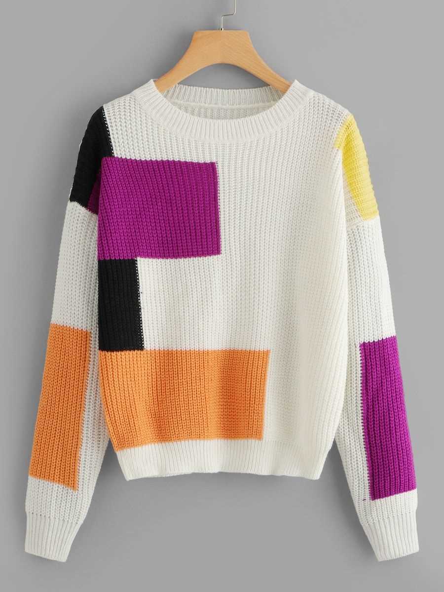 Color block knit sweater pattern
