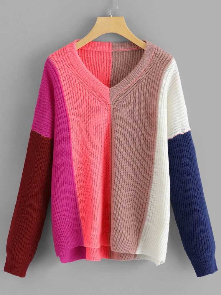 Color block knit sweater pattern